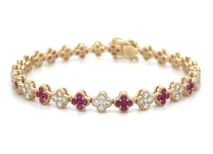 4.13ct tw Ruby Gemstone & Diamond Clover Tennis Bracelet