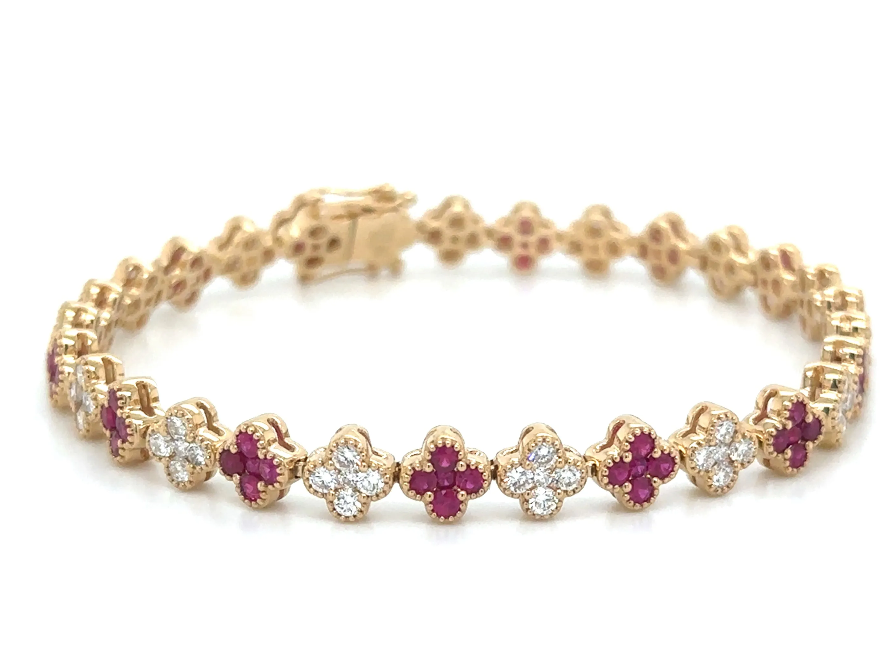 4.13ct tw Ruby Gemstone & Diamond Clover Tennis Bracelet