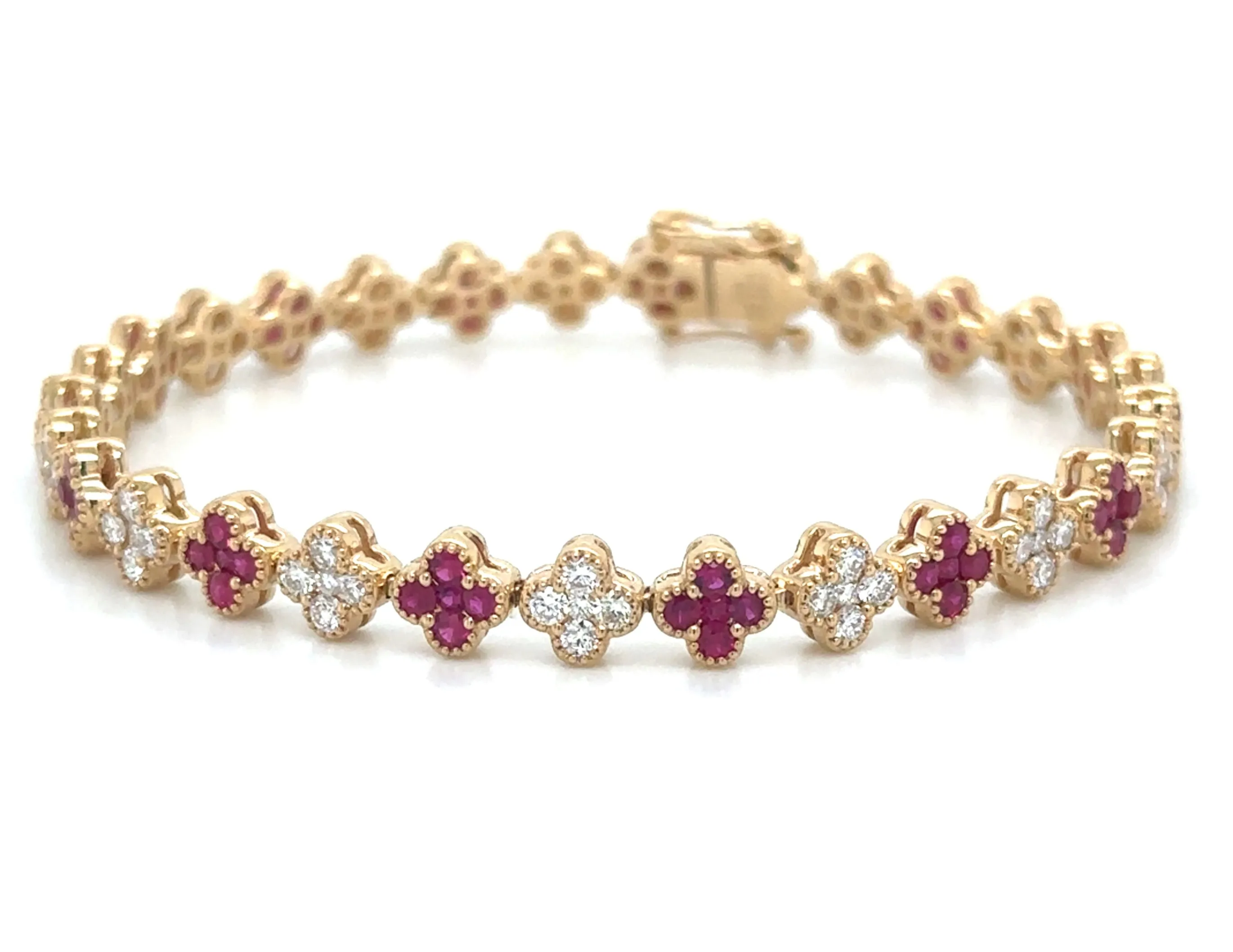 4.13ct tw Ruby Gemstone & Diamond Clover Tennis Bracelet