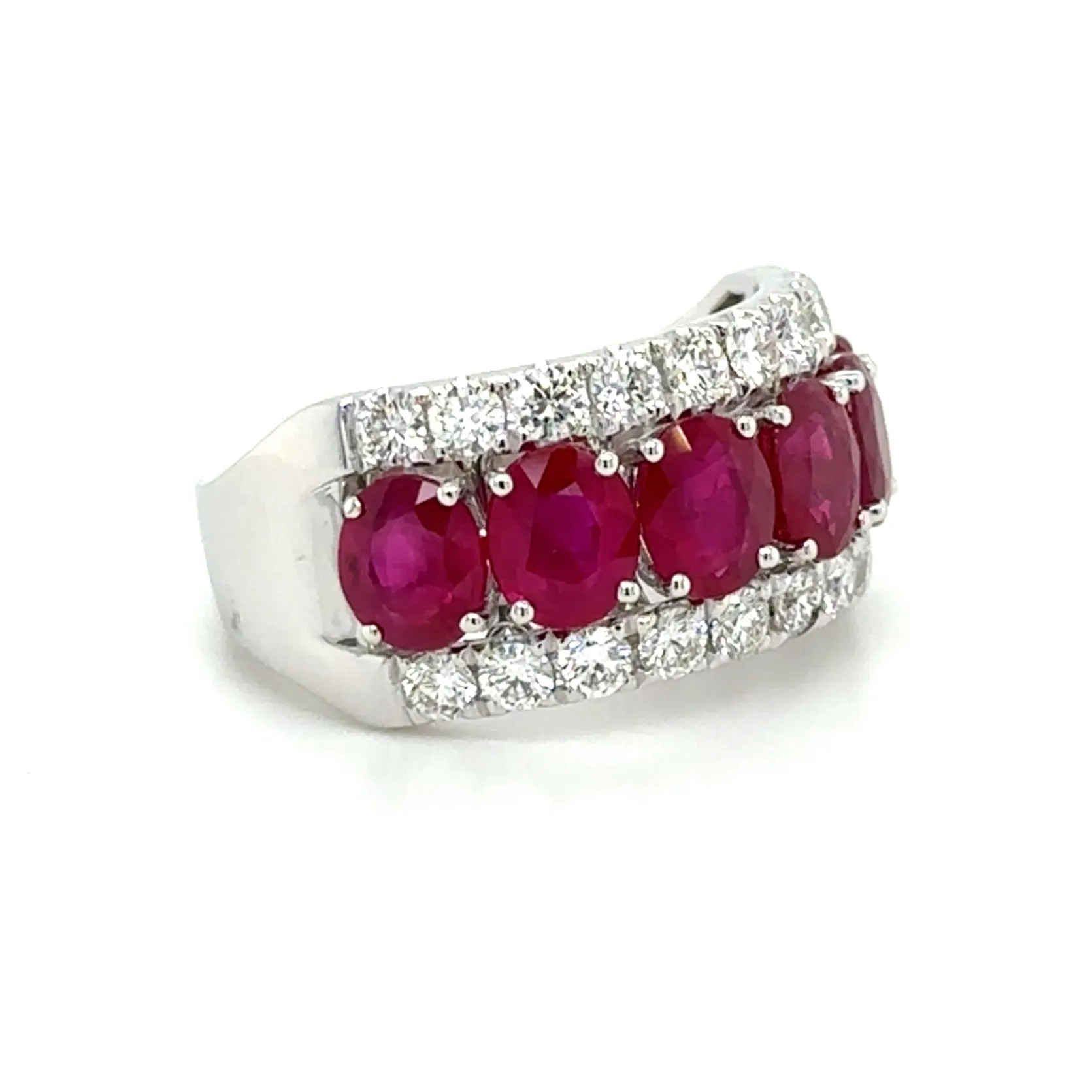4.67ct tw Six Ruby Oval-cut and White Diamond Ring