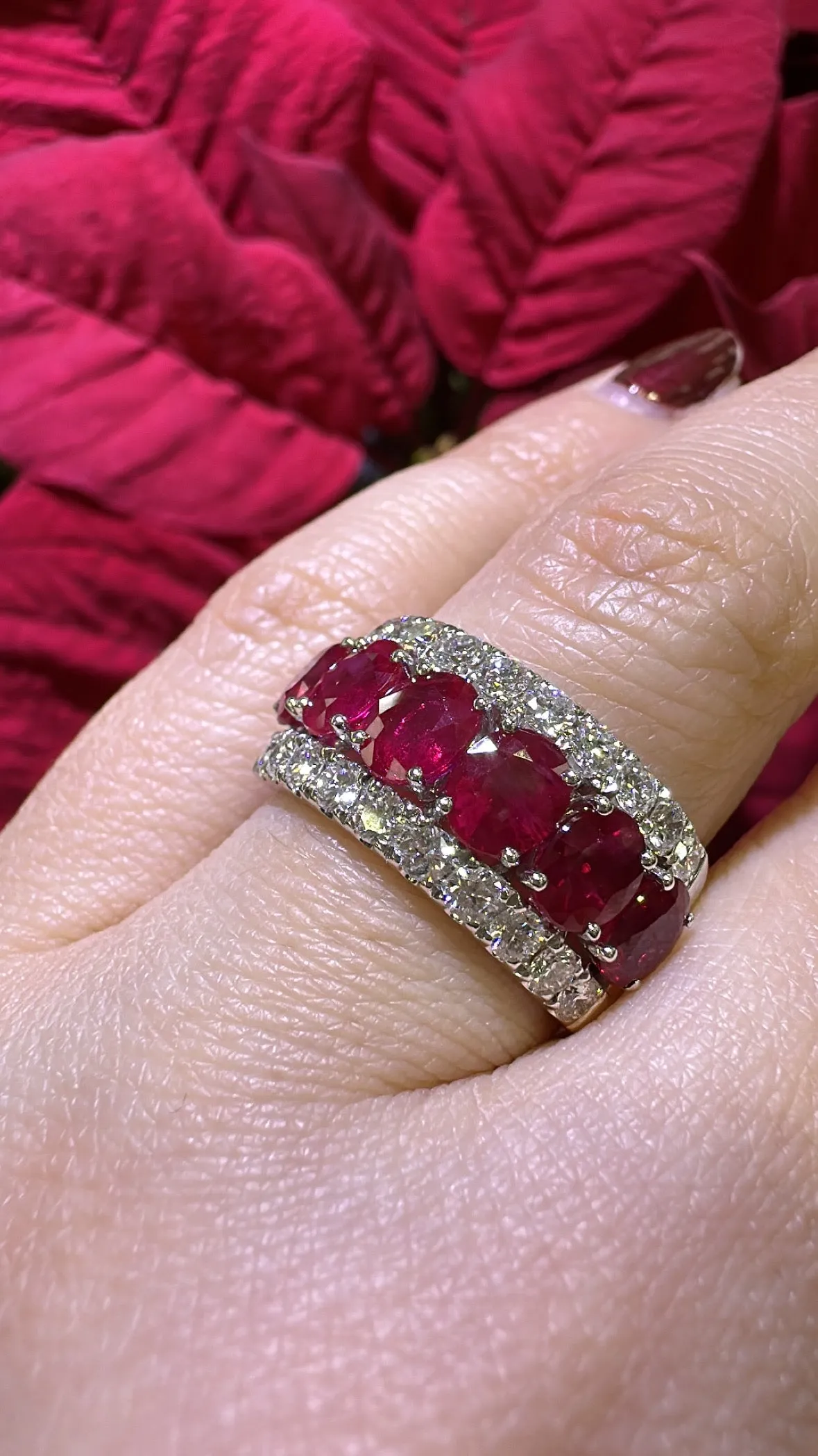 4.67ct tw Six Ruby Oval-cut and White Diamond Ring