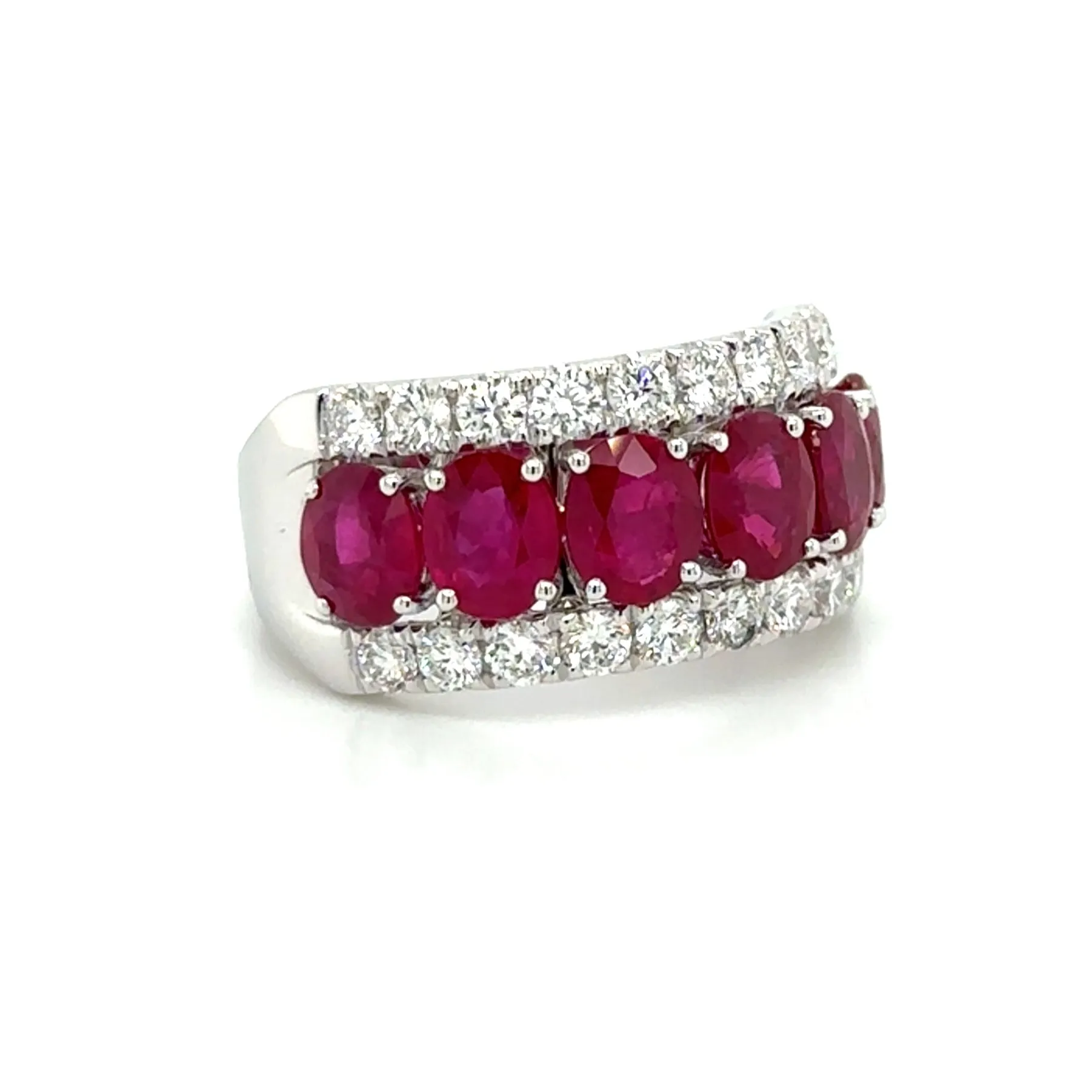 4.67ct tw Six Ruby Oval-cut and White Diamond Ring
