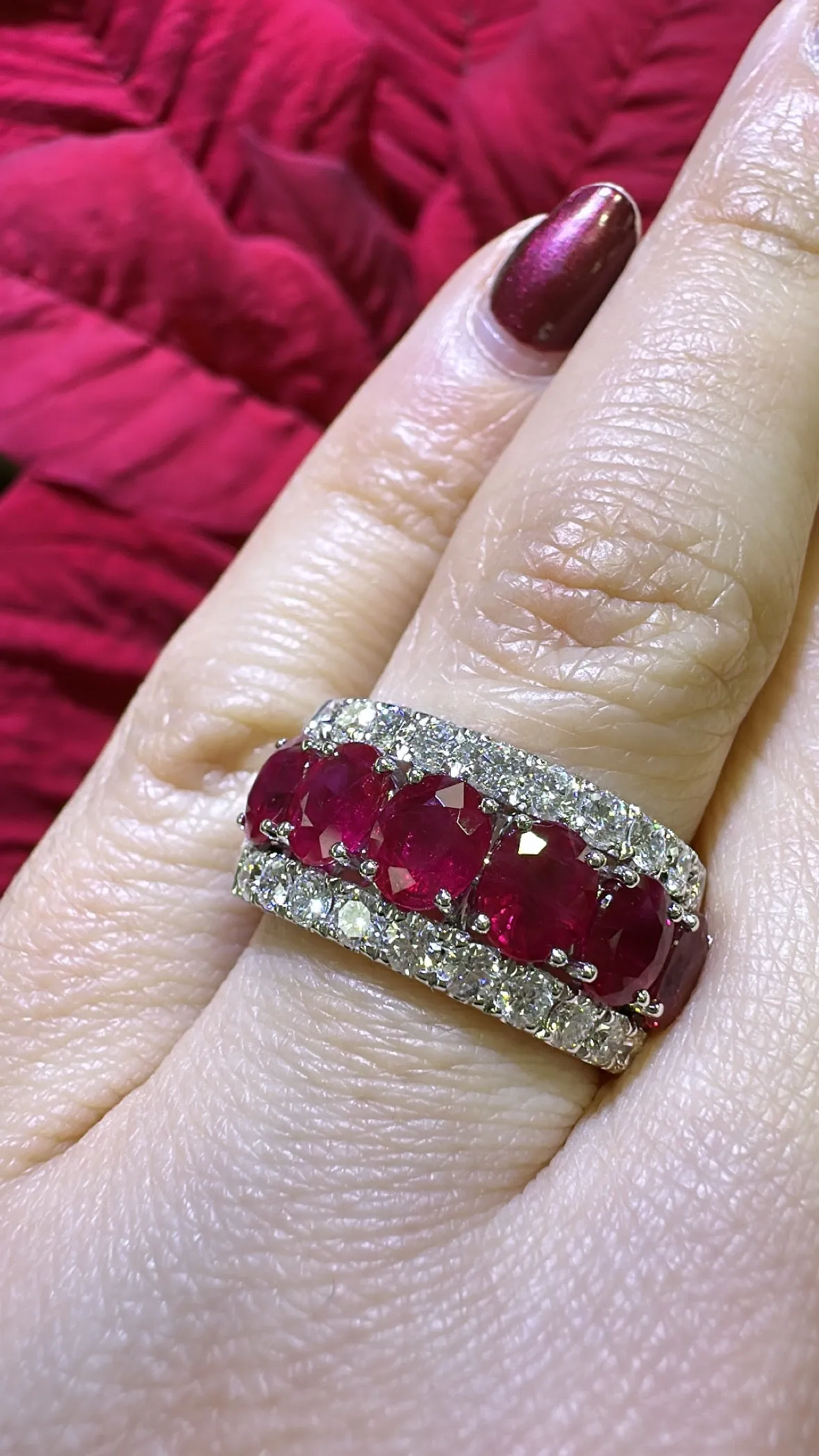 4.67ct tw Six Ruby Oval-cut and White Diamond Ring