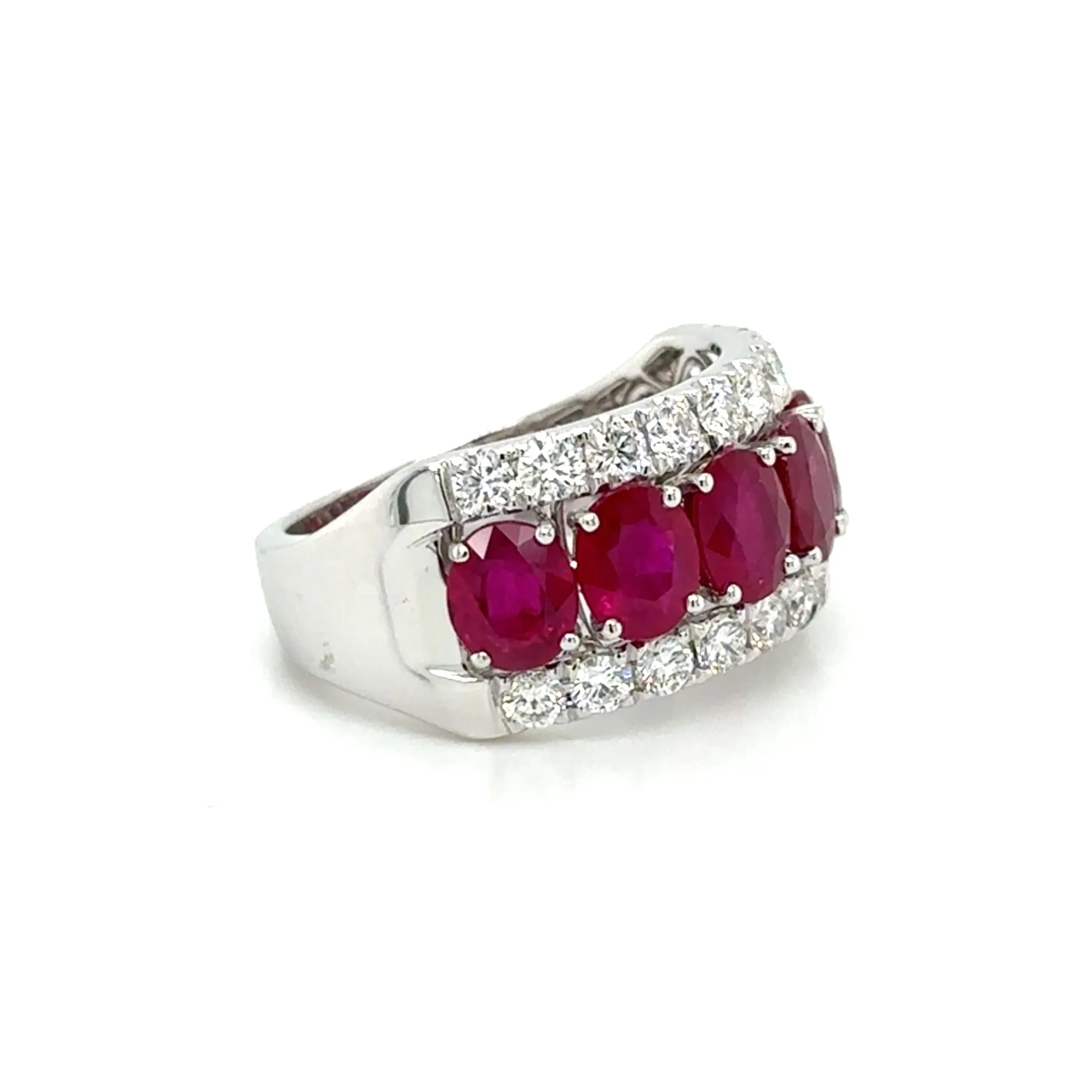4.67ct tw Six Ruby Oval-cut and White Diamond Ring