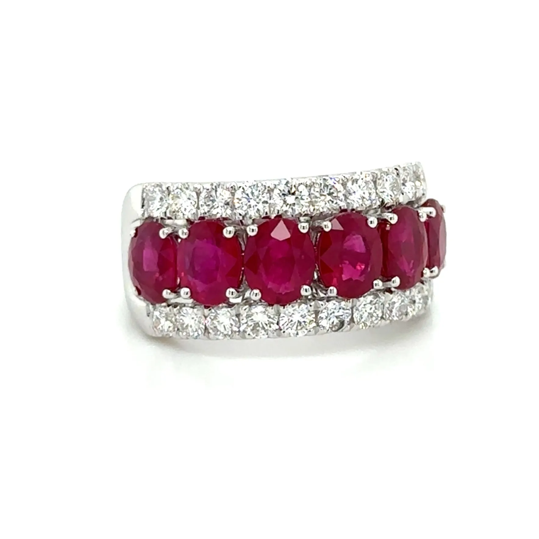 4.67ct tw Six Ruby Oval-cut and White Diamond Ring
