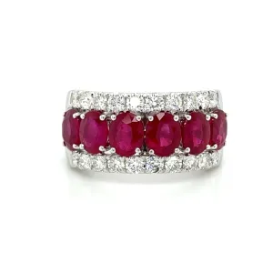 4.67ct tw Six Ruby Oval-cut and White Diamond Ring