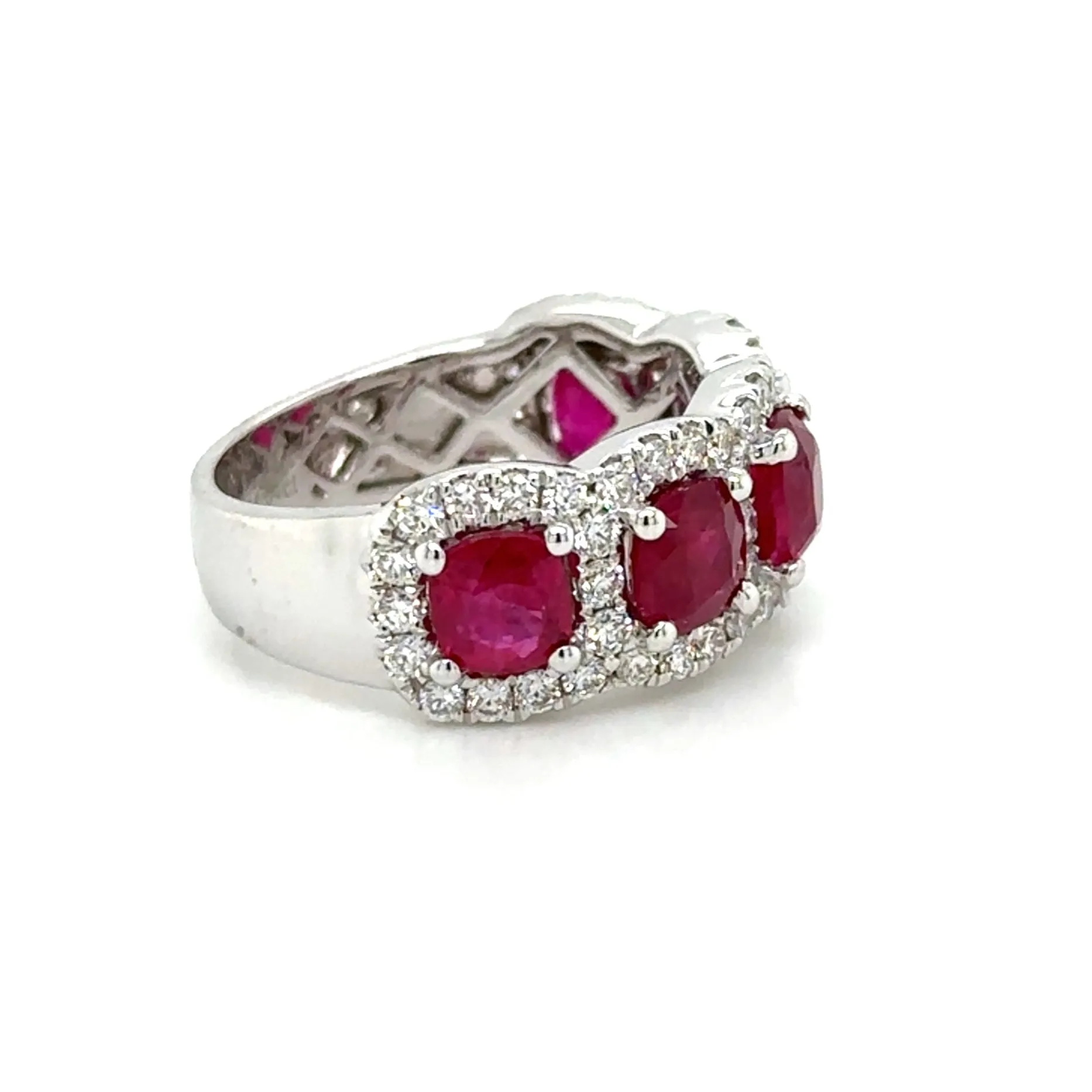 4.95ct tw Five Ruby Cushion-cut and White Diamond Ring