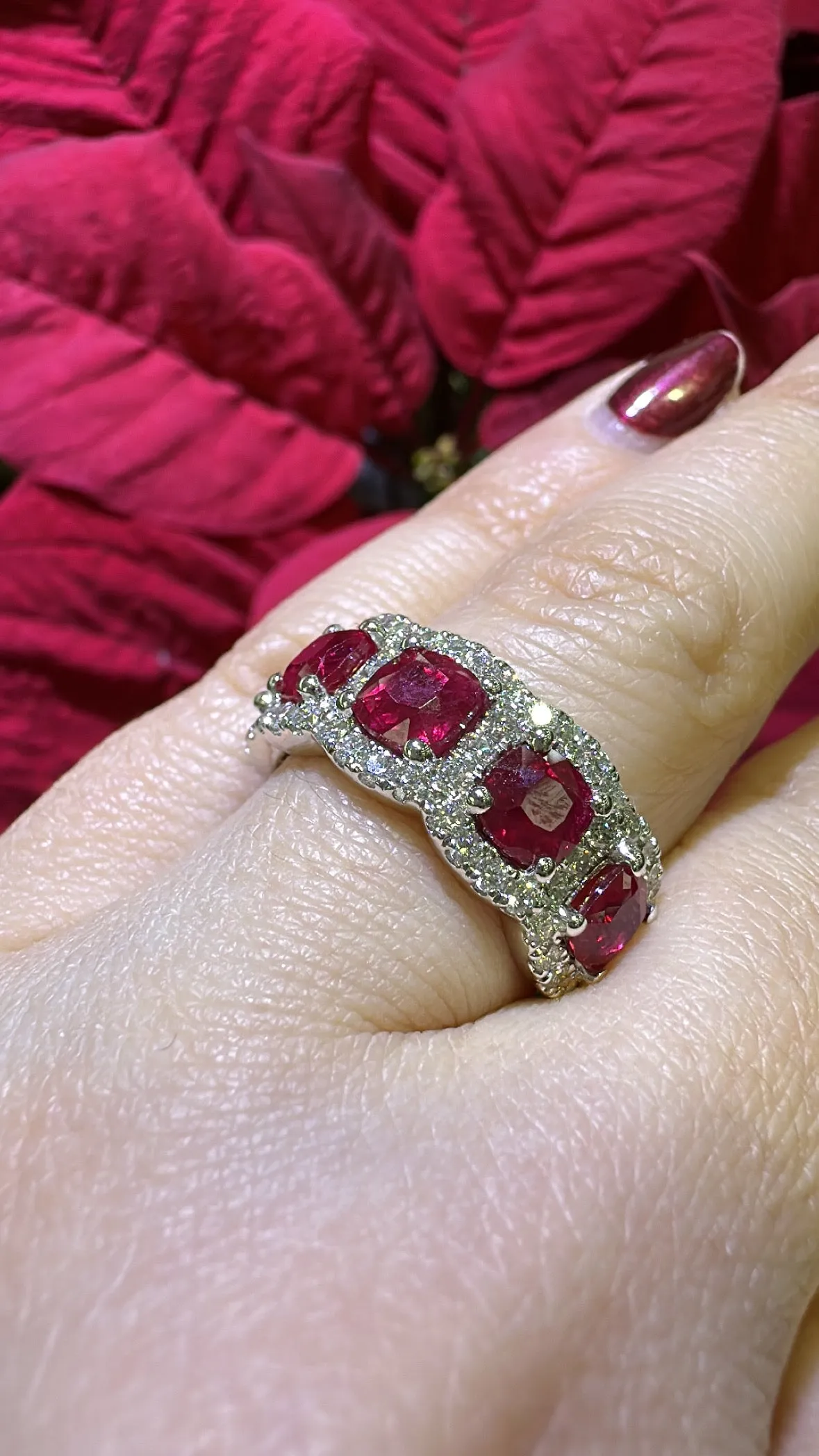 4.95ct tw Five Ruby Cushion-cut and White Diamond Ring