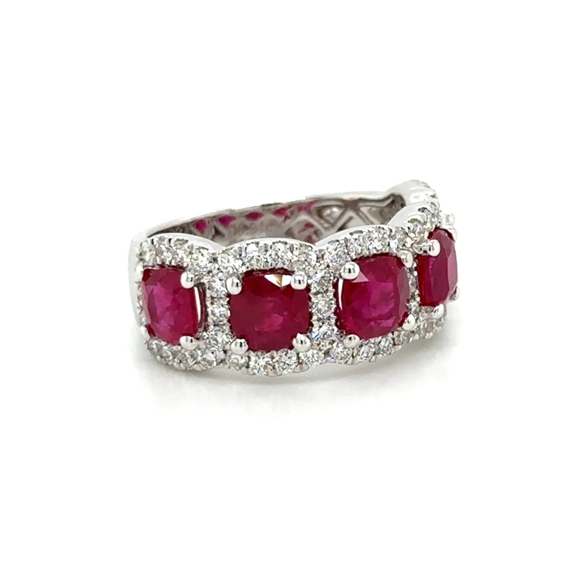 4.95ct tw Five Ruby Cushion-cut and White Diamond Ring