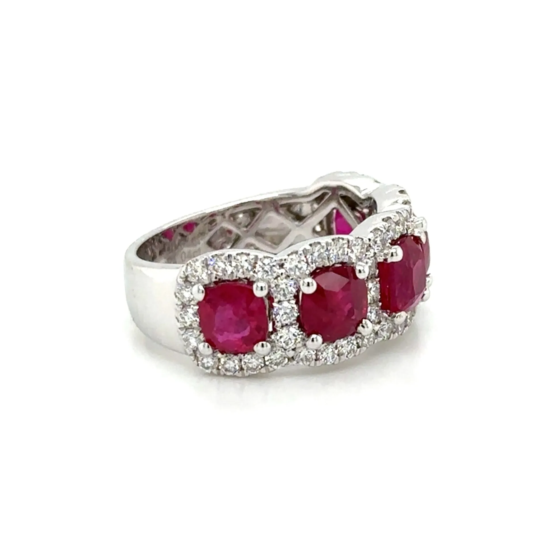 4.95ct tw Five Ruby Cushion-cut and White Diamond Ring