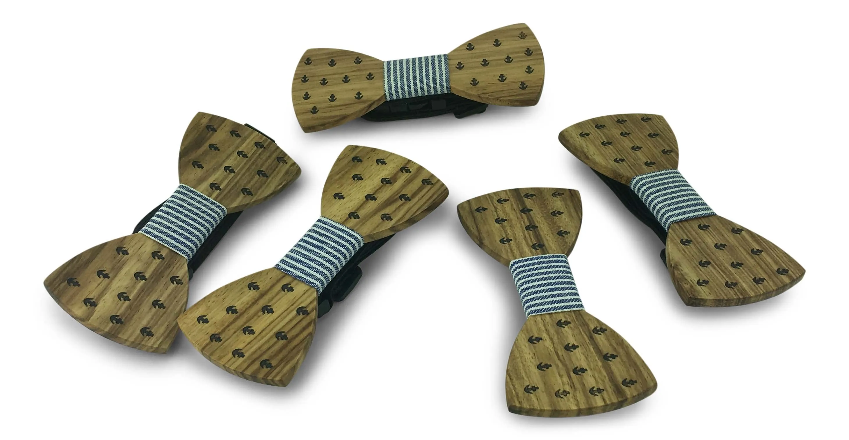 5 Pack Wooden Bow Tie-Creative Handmade Wood Bowtie-Anchor & Blue Plaid