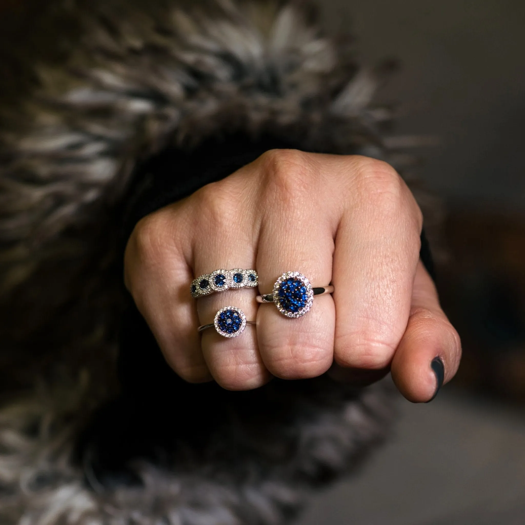5 Round Blue Sapphire with Diamond Accent Ring