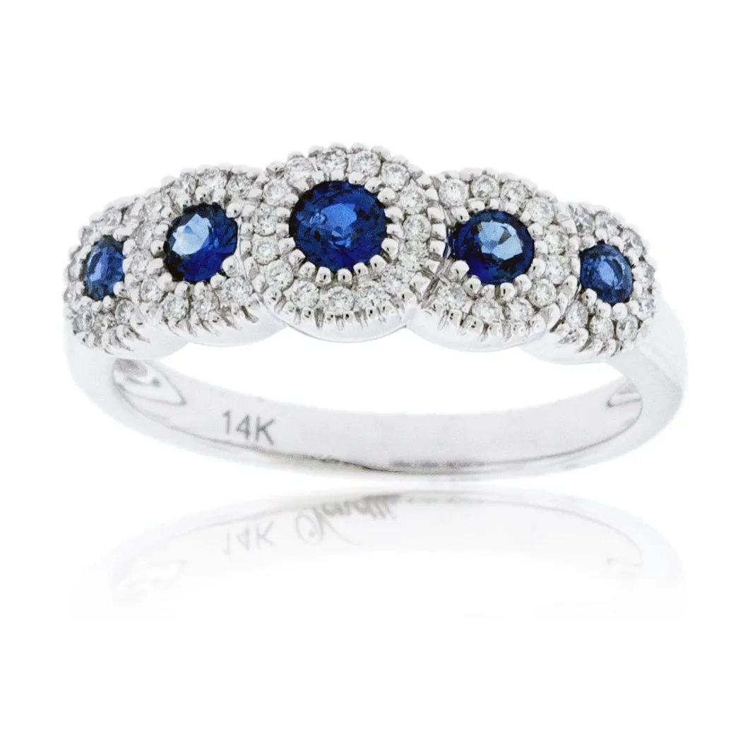 5 Round Blue Sapphire with Diamond Accent Ring