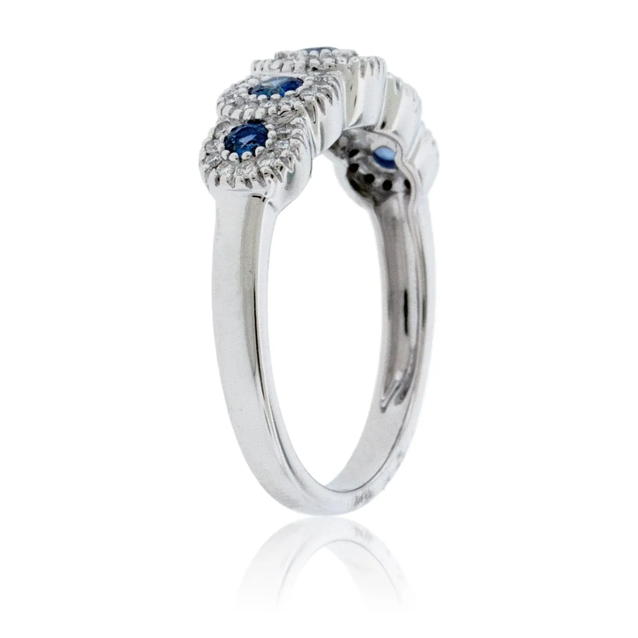 5 Round Blue Sapphire with Diamond Accent Ring