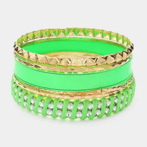 6 Piece Layered Neon Green and Gold Bangle Bracelets |  609318