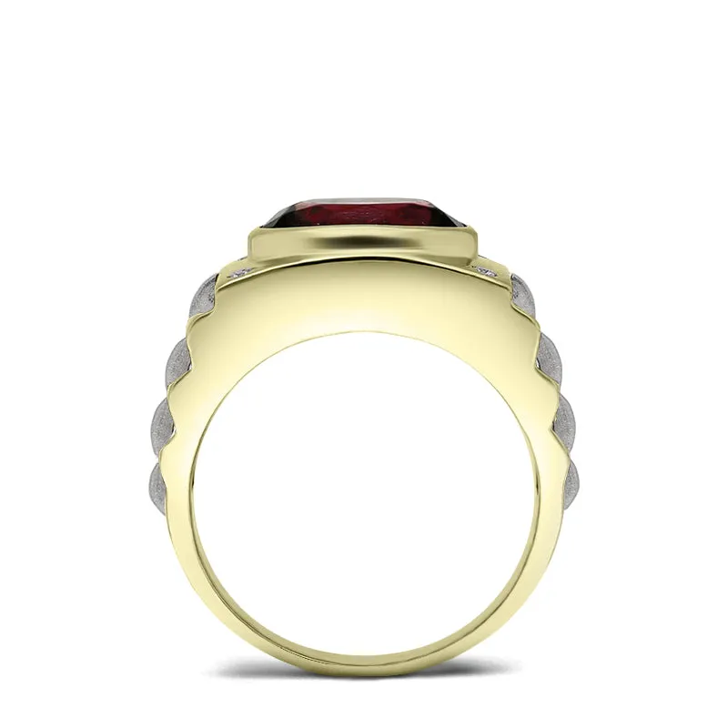 925 Silver Ring with Ruby 5 Stone Genuine DIAMOND Band Gold Plated Red Gemstone Jewelry