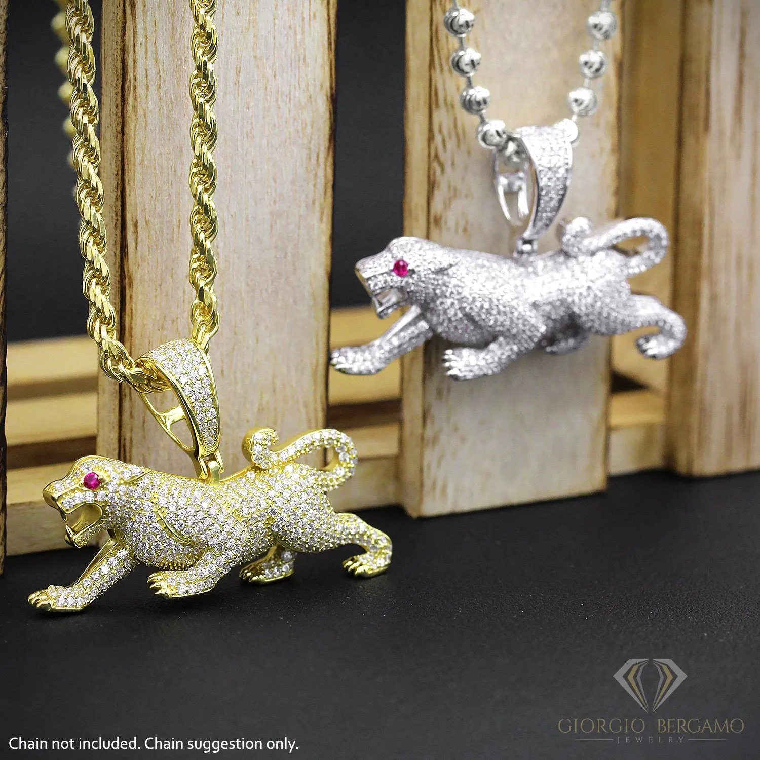 925 Sterling Silver Micro Pave 3D Panther Pendant Only
