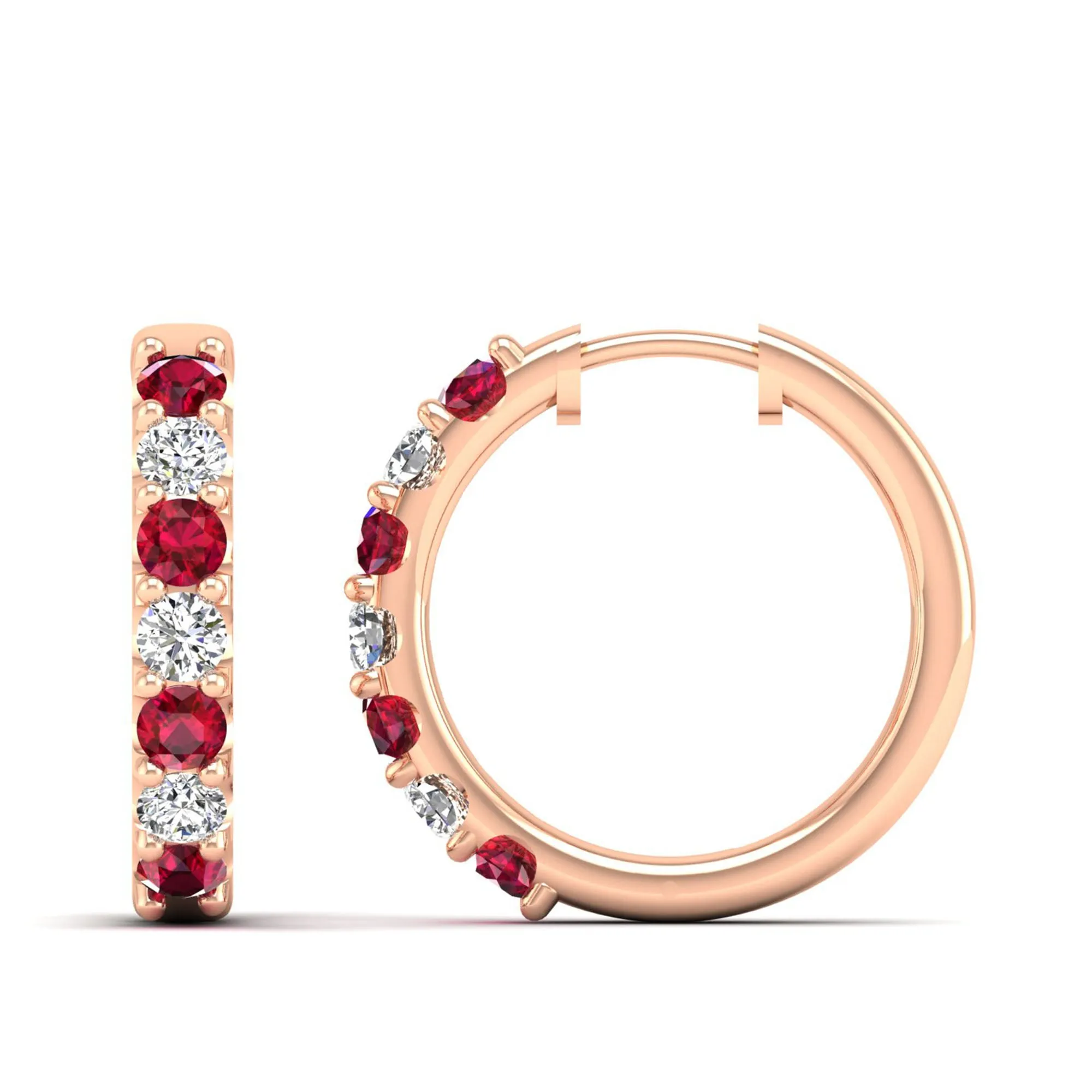 Alternating Ruby and Diamond Hoops