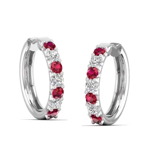 Alternating Ruby and Diamond Hoops