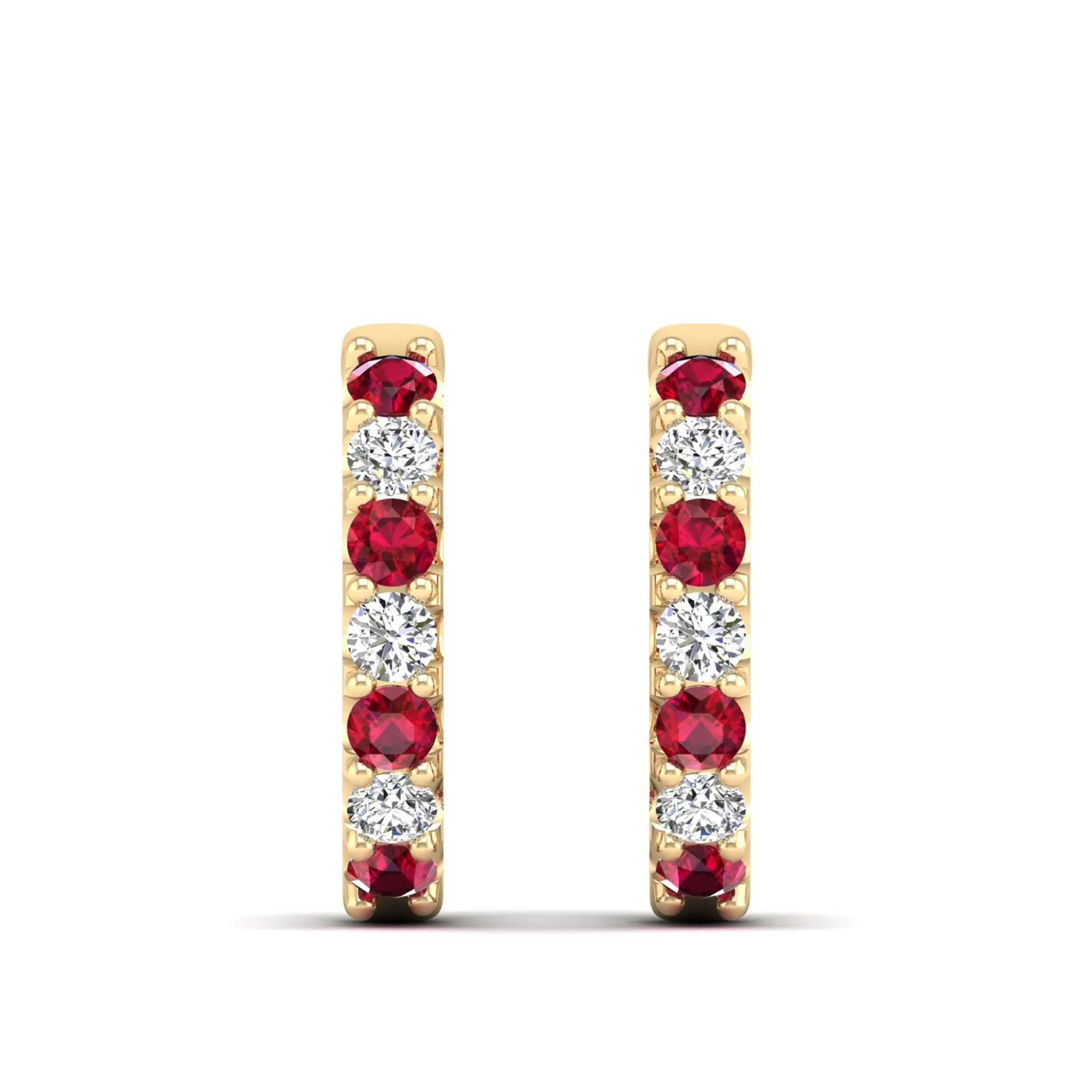 Alternating Ruby and Diamond Hoops