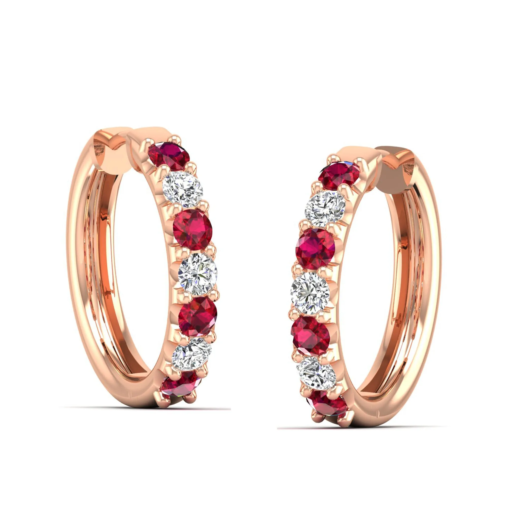 Alternating Ruby and Diamond Hoops