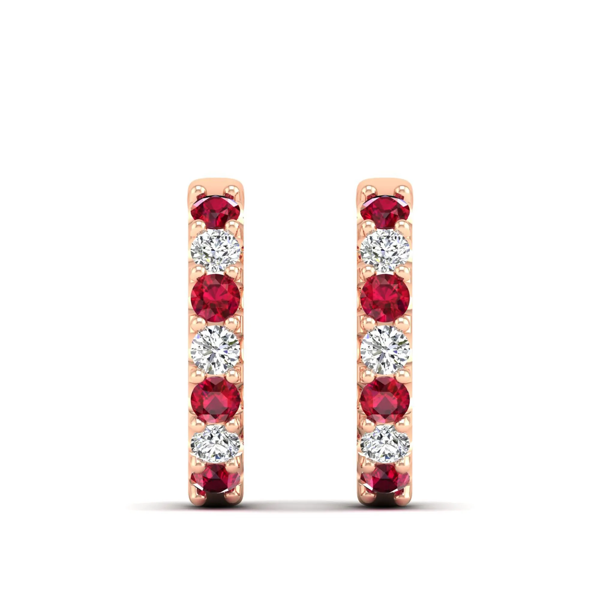 Alternating Ruby and Diamond Hoops