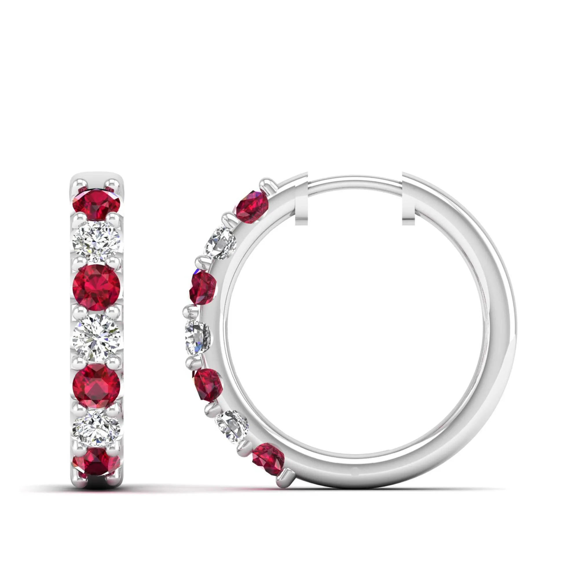 Alternating Ruby and Diamond Hoops