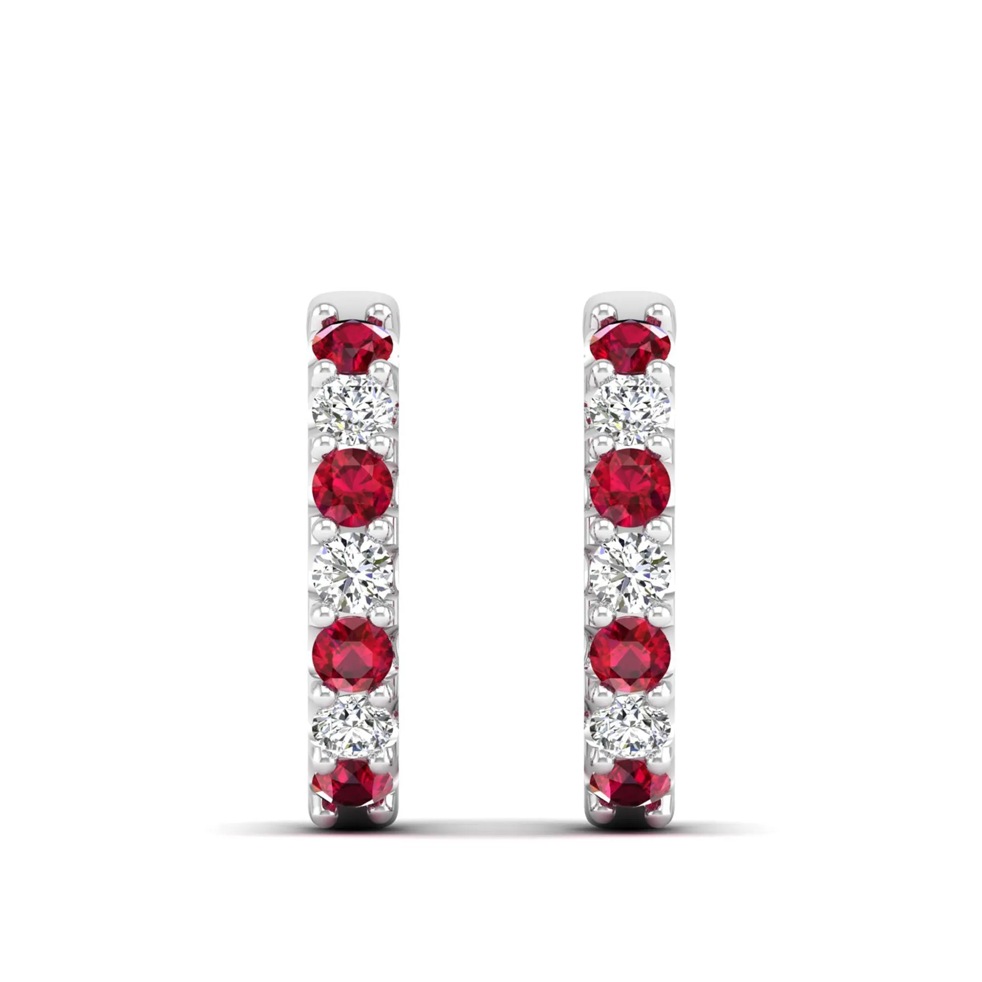 Alternating Ruby and Diamond Hoops