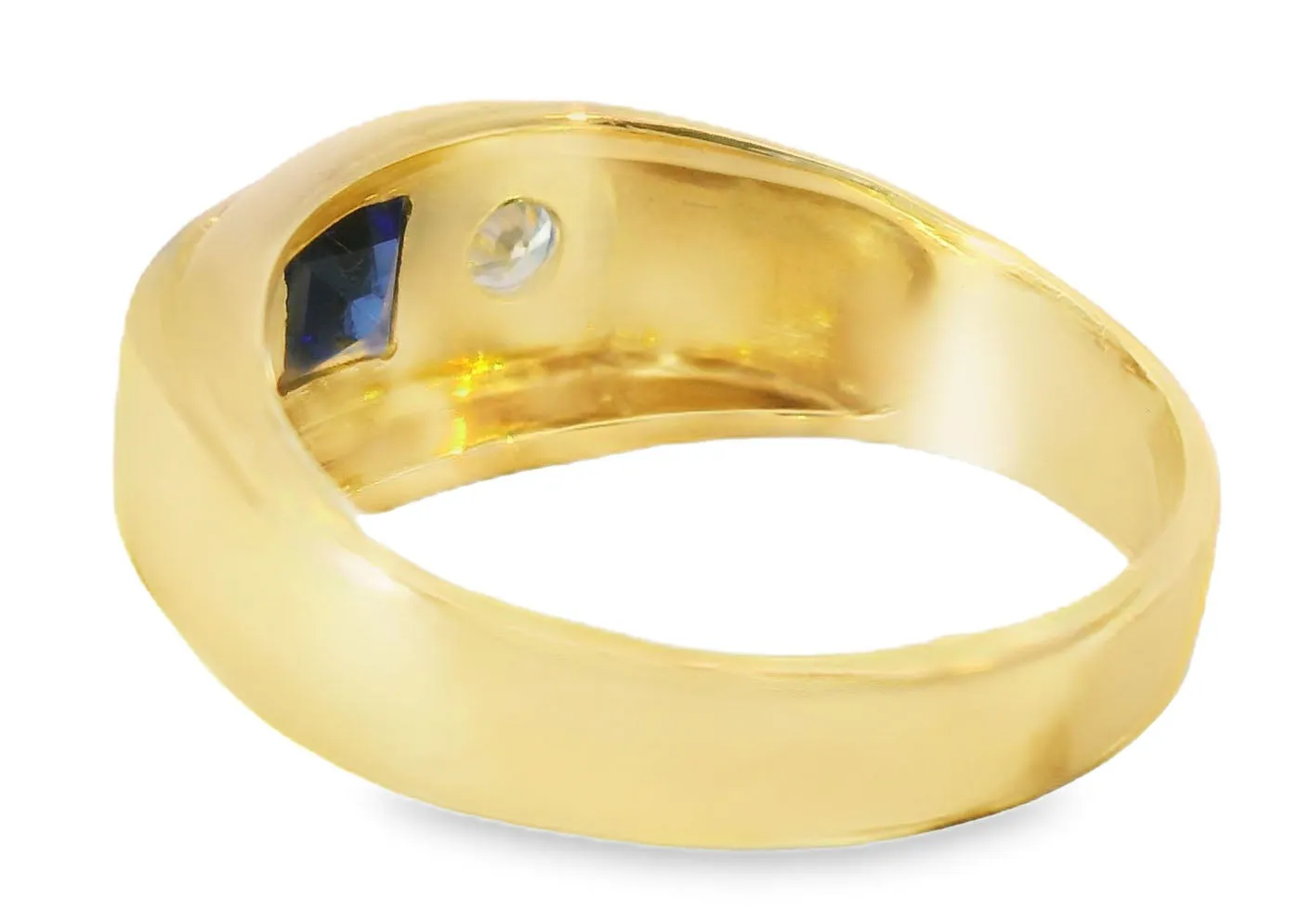Antique 14K Two-Tone Gold Sapphire Diamond 3-Stone Unisex Band Ring