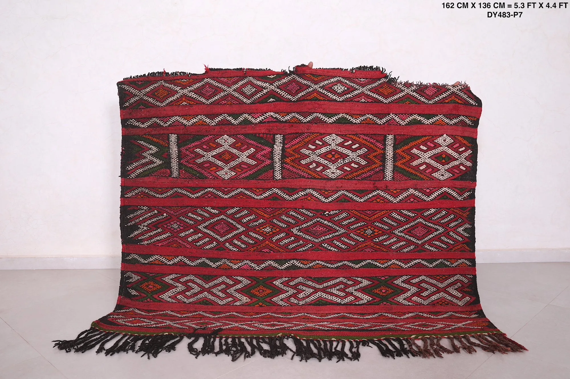 Antique Moroccan Handwoven Kilim - 5.3 FT X 4.4 FT | Unique Tribal Art