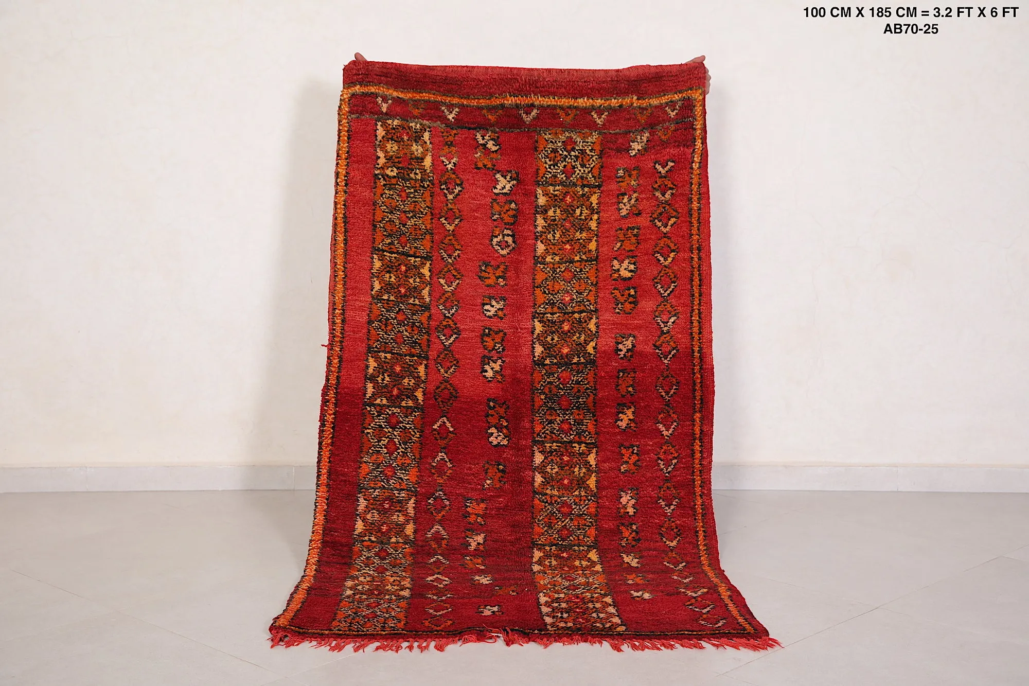 Authentic Vintage Berber Rug 3.2 x 6 FT - Warm Red Tones