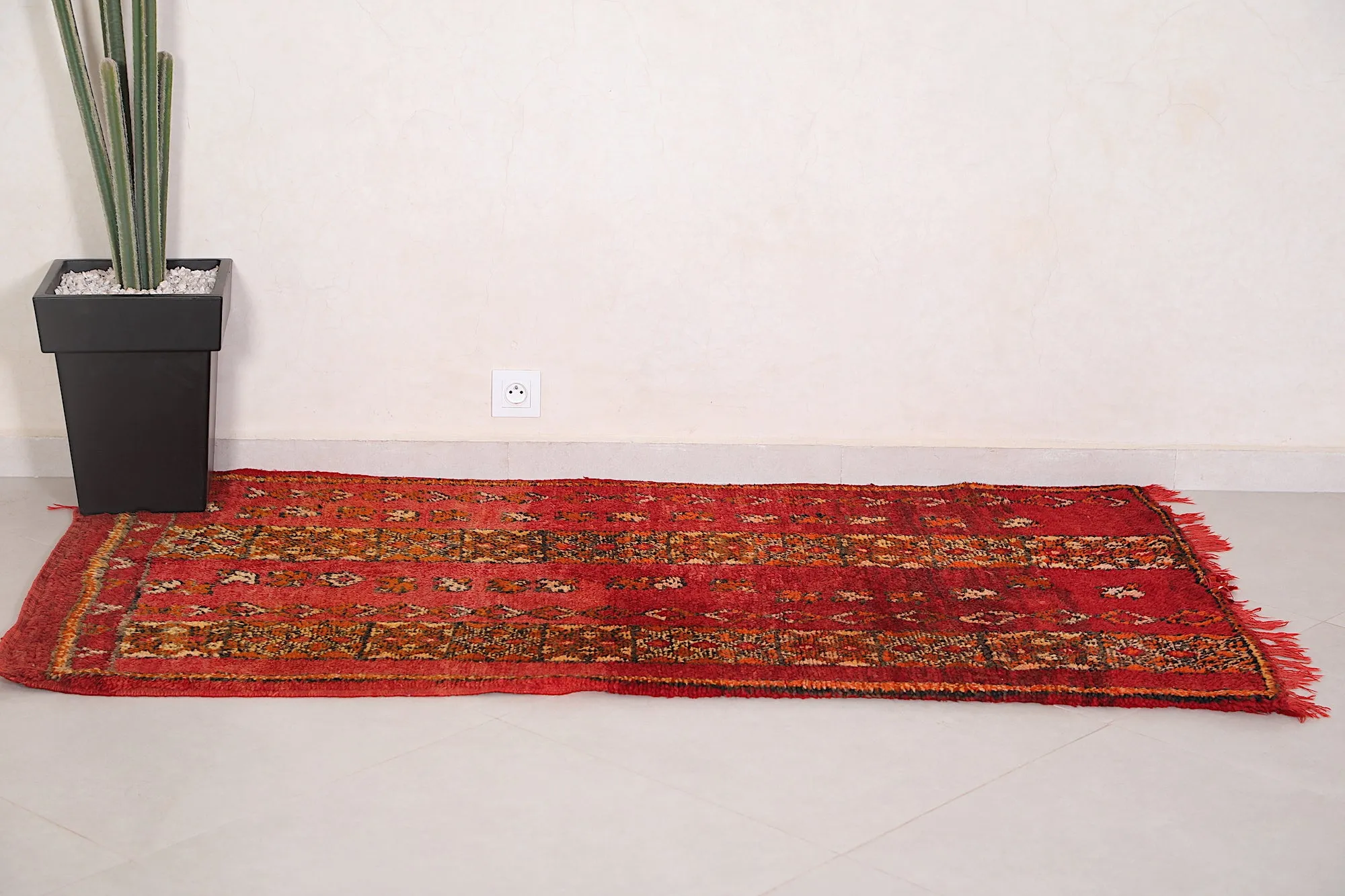 Authentic Vintage Berber Rug 3.2 x 6 FT - Warm Red Tones