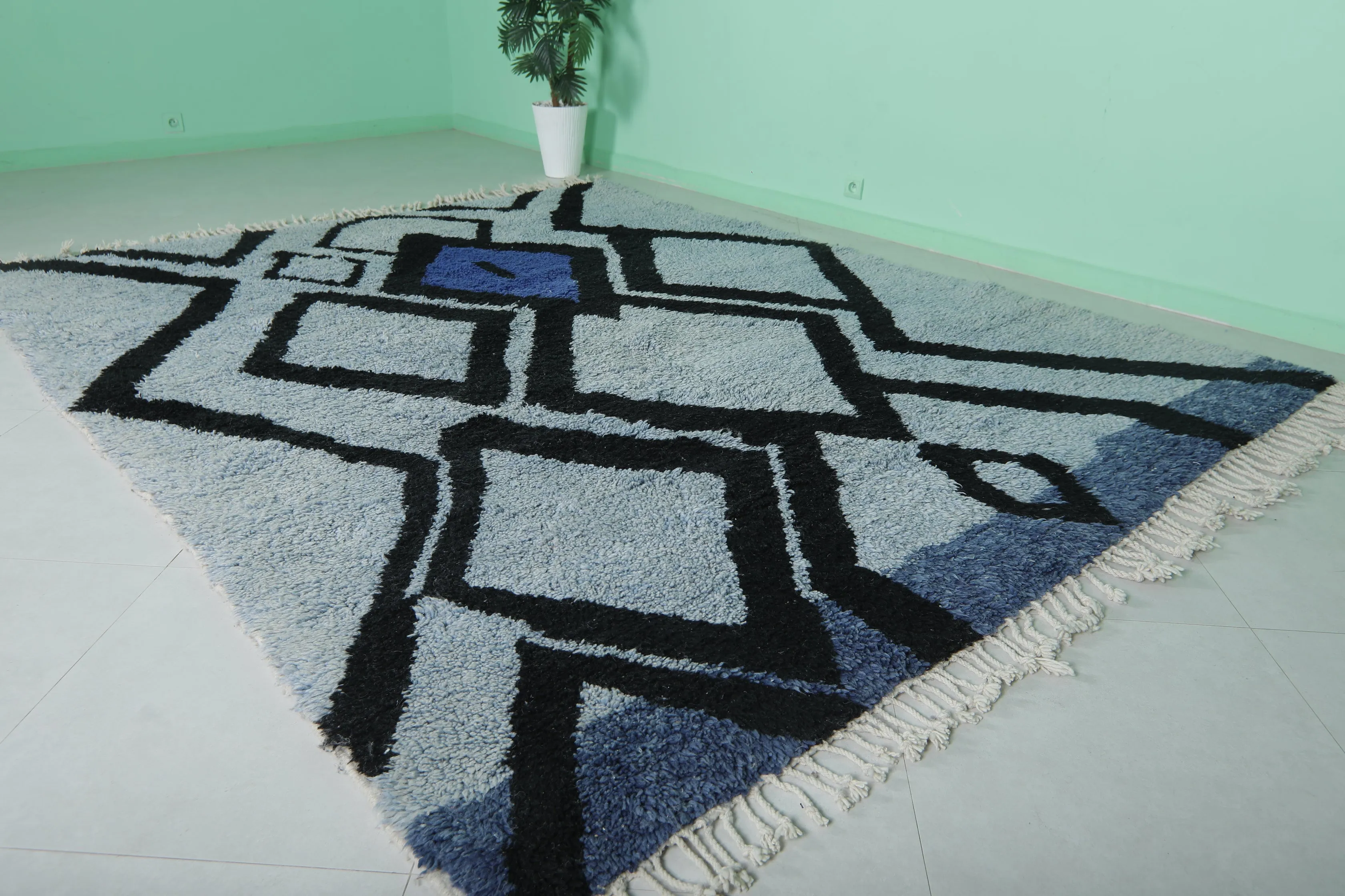 Azilal Rug - Blue Beni Ourain Rug 8.1 x 10.1 Ft