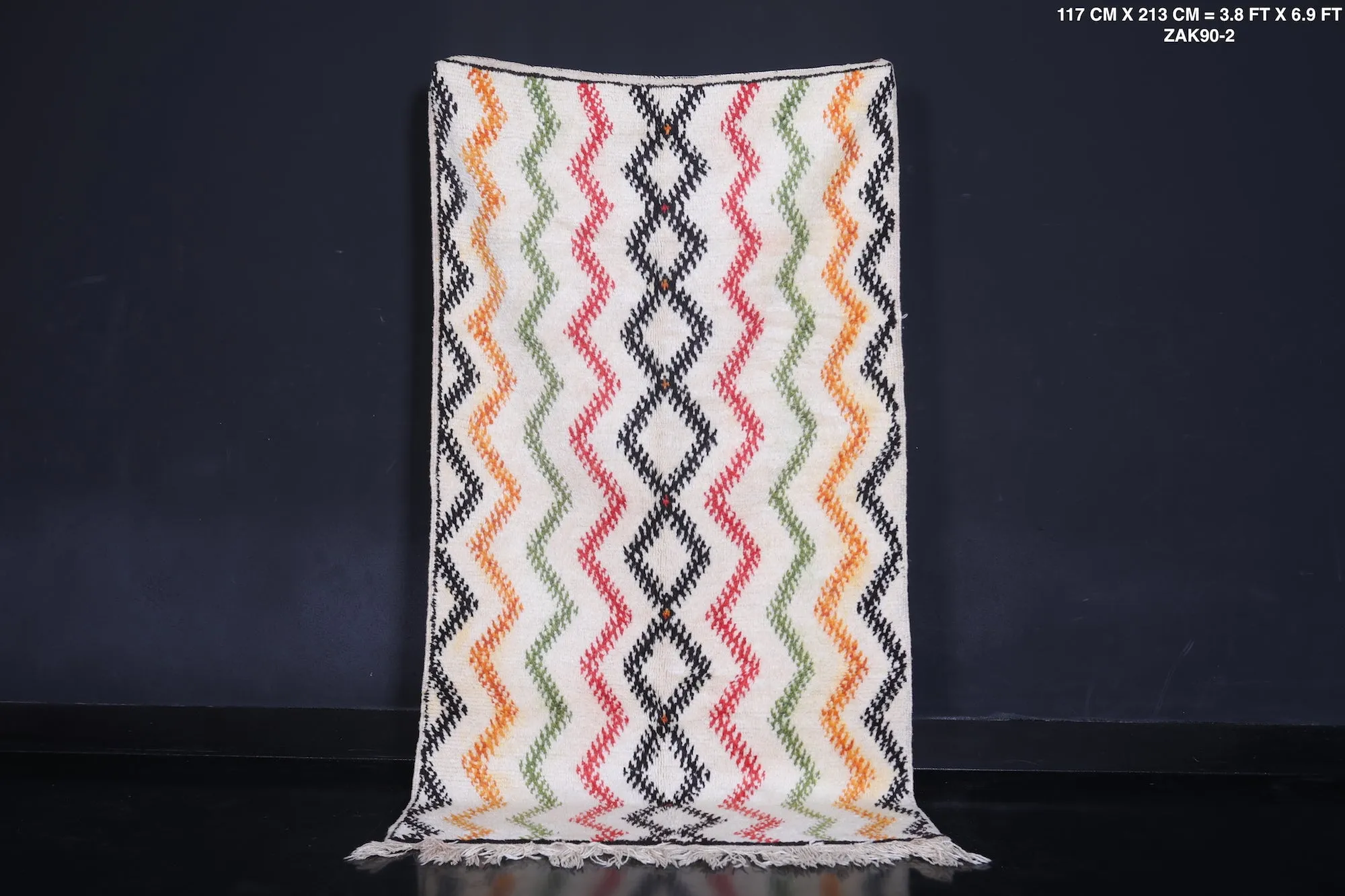 Azilal Runner Rug 3.8 x 6.9 ft - Authentic Moroccan Tribal Design