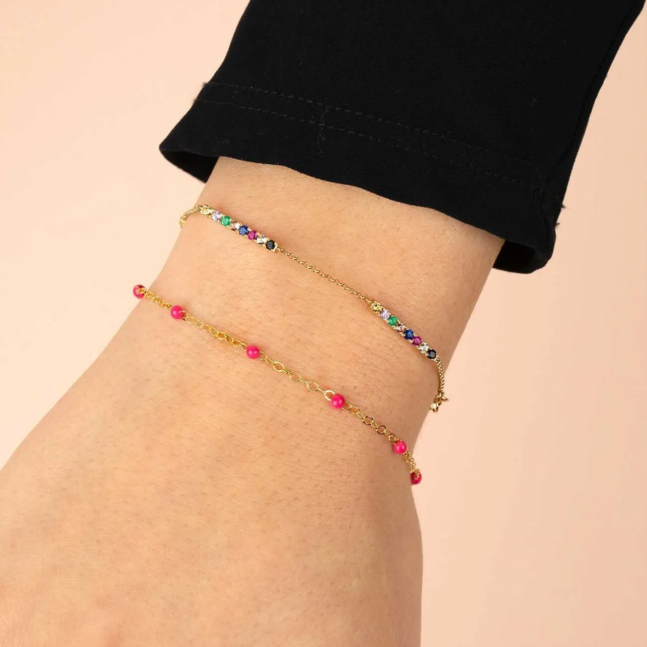 Beaded Enamel Chain Bracelet 14K