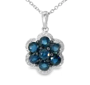 Beautiful 14K White Gold Diamond Sapphire Floral Slide Pendant