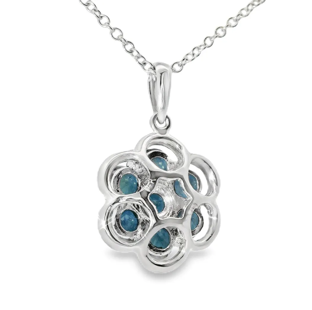 Beautiful 14K White Gold Diamond Sapphire Floral Slide Pendant