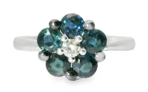 Beautiful 14K White Gold Diamond Sapphire Flower Ring