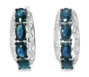 Beautiful 14K White Gold Diamond Sapphire Huggie Earrings