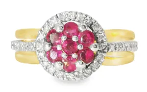 Beautiful Estate 14K 2-Tone Two-Tone Gold Ruby Diamond Floral Ring Band
