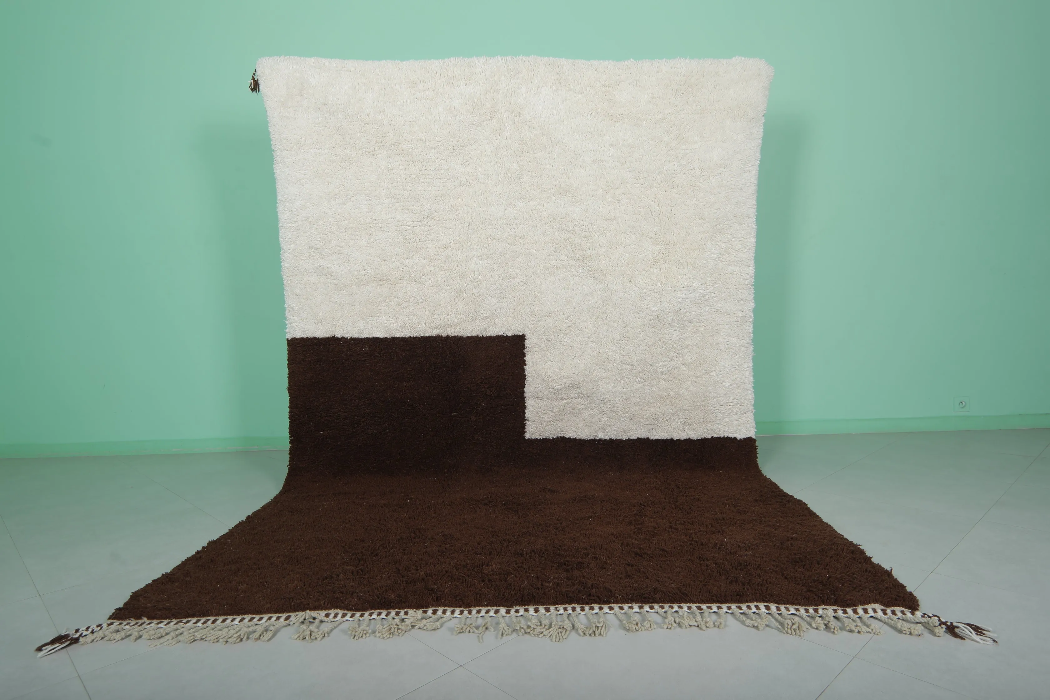 Beige and White Custom Moroccan rug - handmade all wool beni ourain rug