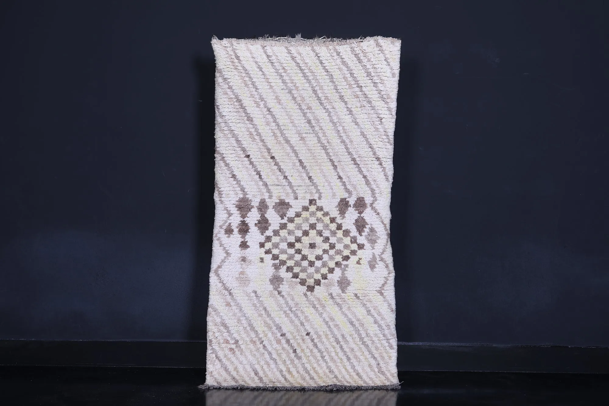 Beige Moroccan Runner Rug - 2.7 x 5.4 ft | Handwoven Accent