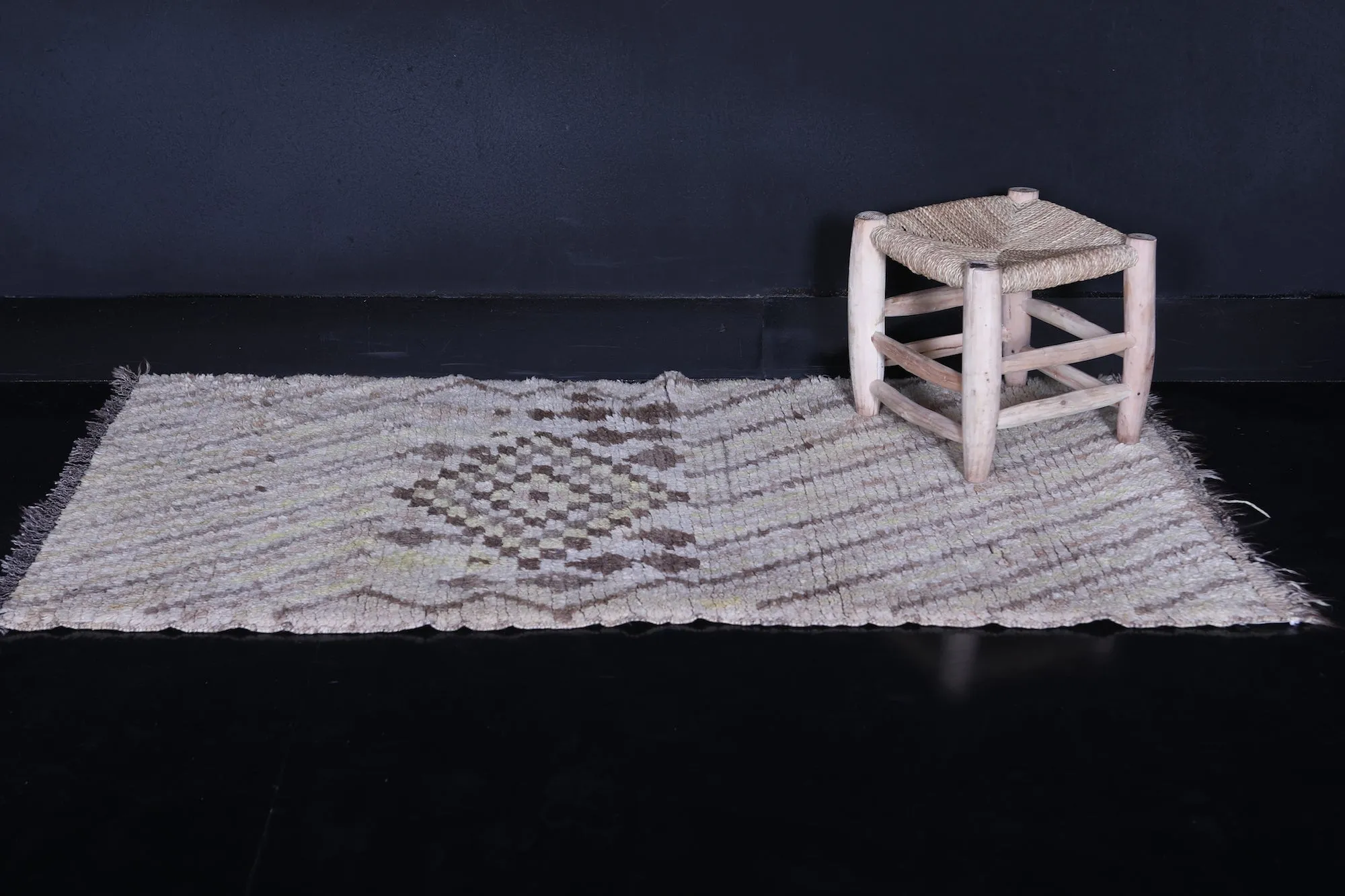 Beige Moroccan Runner Rug - 2.7 x 5.4 ft | Handwoven Accent
