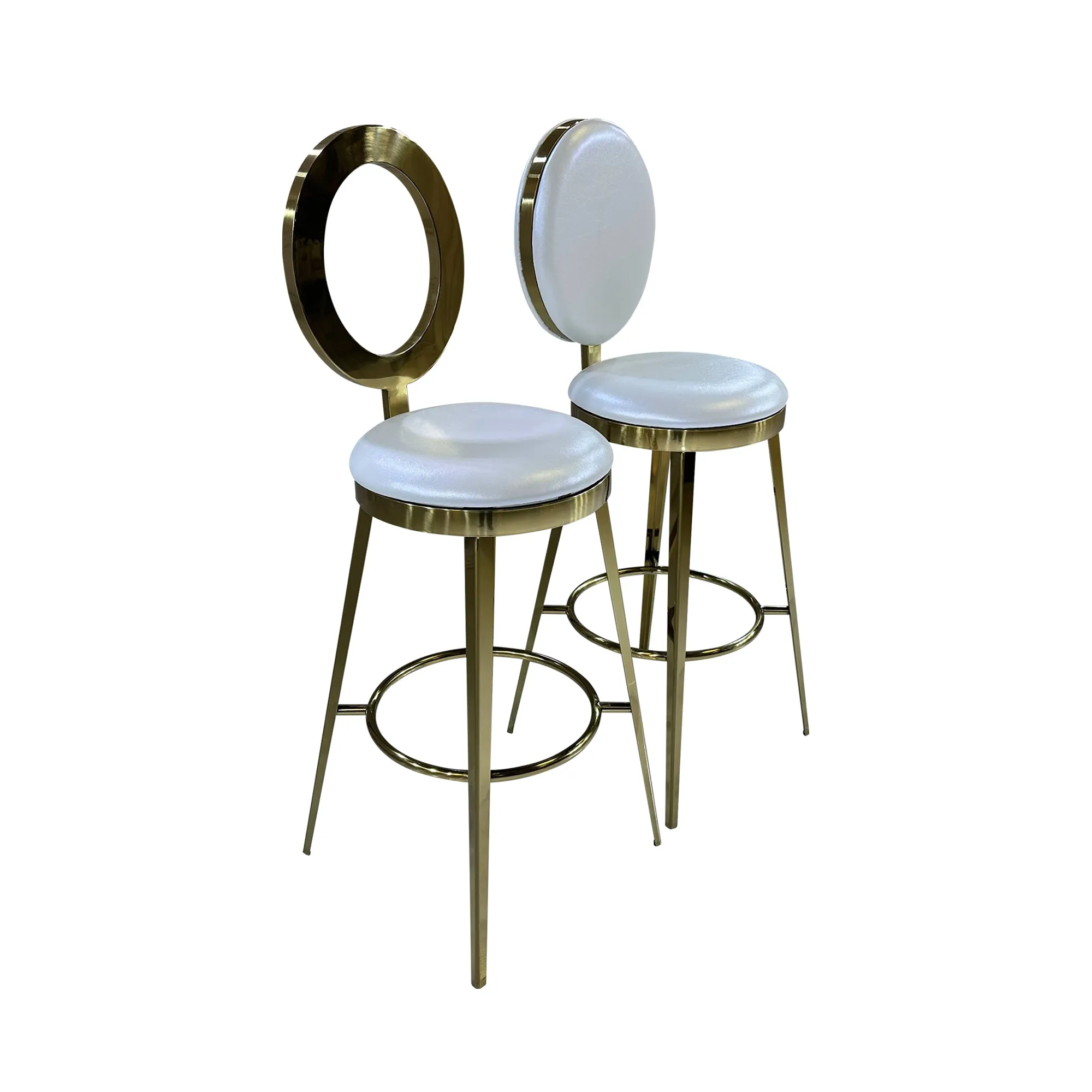 BELLAGIO BARSTOOL - GOLD W/ IVORY LEATHER CUSHION