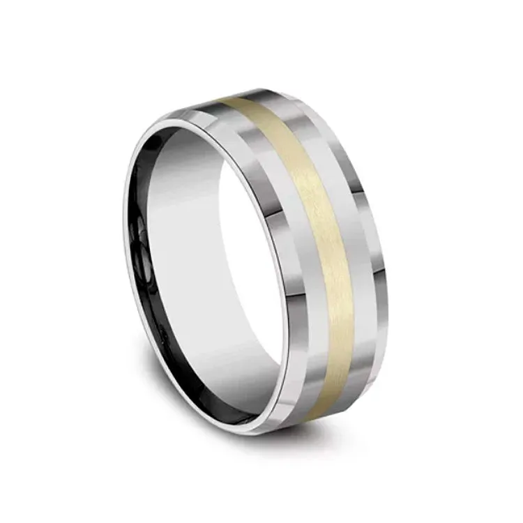 Benchmark Forge Comfort-Fit 8mm Tungsten & Yellow Gold Men's Wedding Band CF6842618KYTG