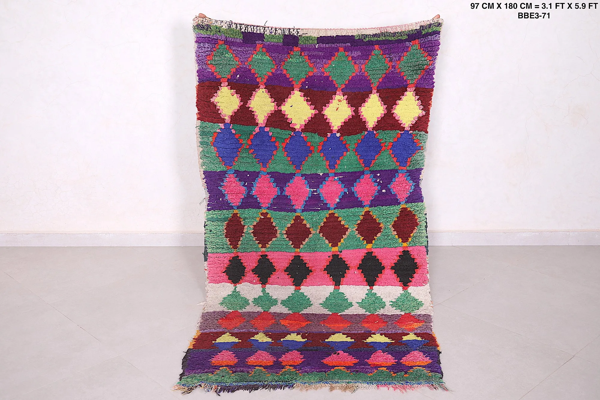 Berber Azilal Rug 3.1 X 5.9 Feet - Striped Colorful Design