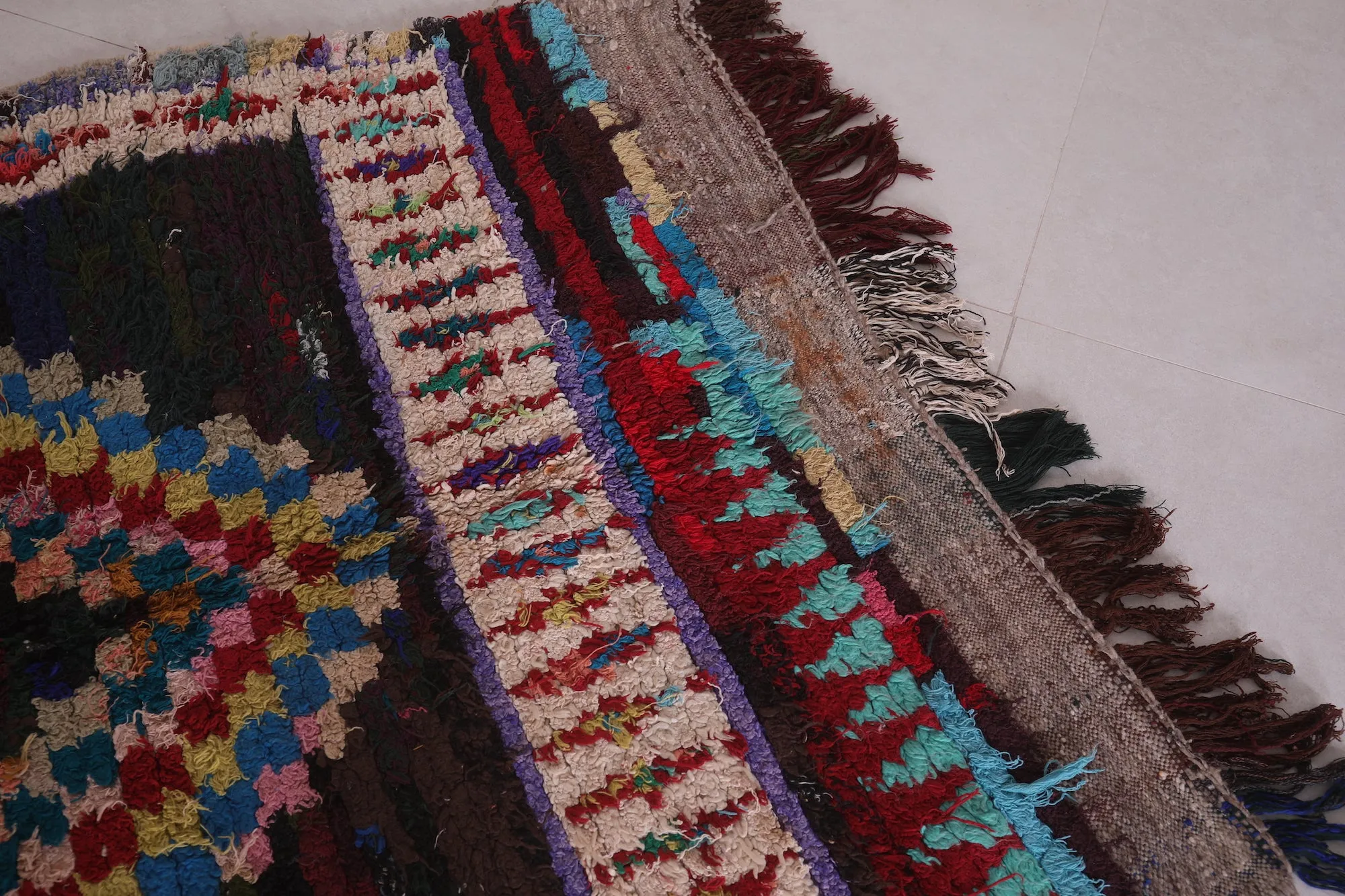 Berber Boucherouite Rug 3.8 x 6.9 Feet - Vibrant Handmade Moroccan Art