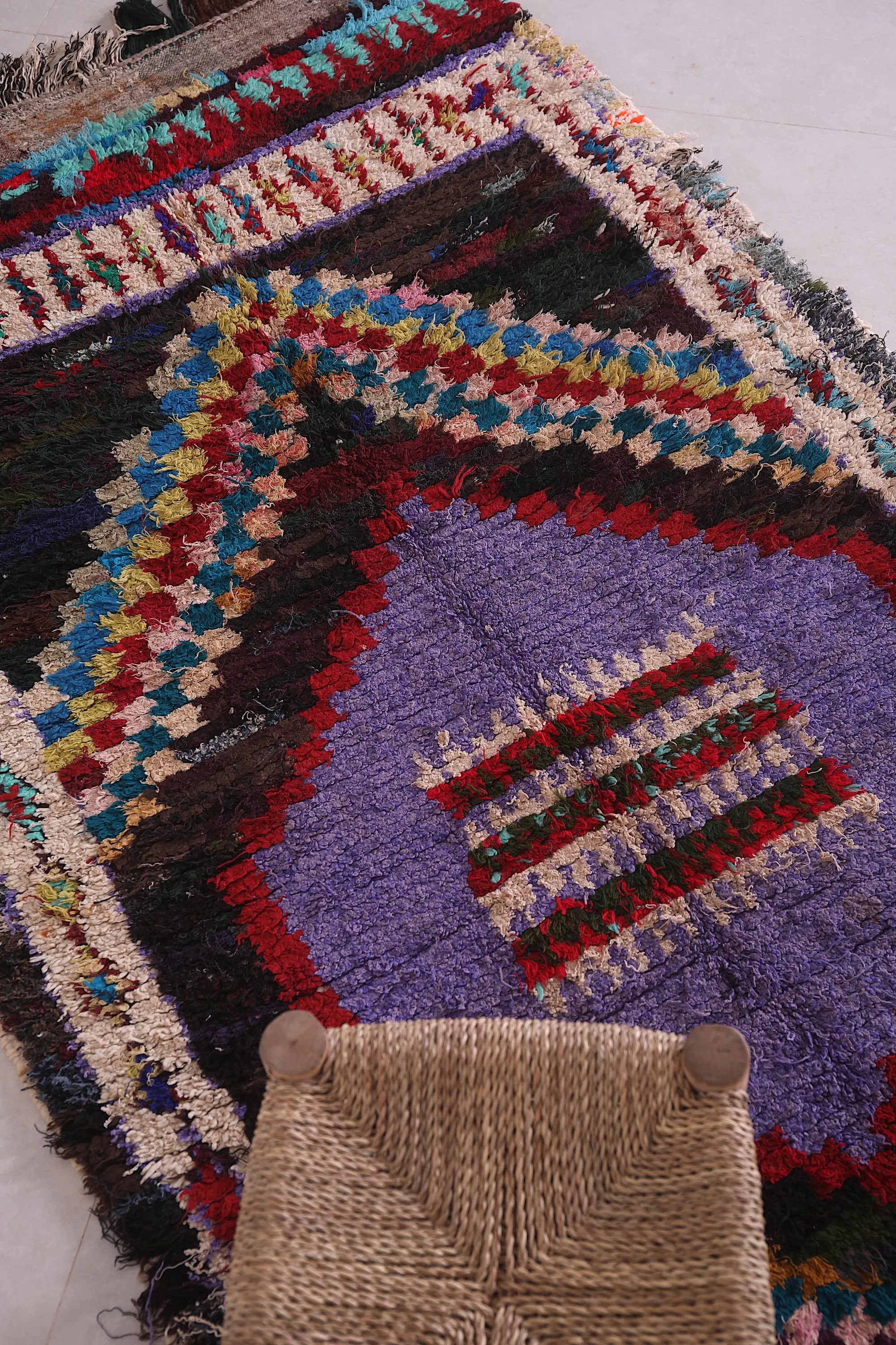 Berber Boucherouite Rug 3.8 x 6.9 Feet - Vibrant Handmade Moroccan Art