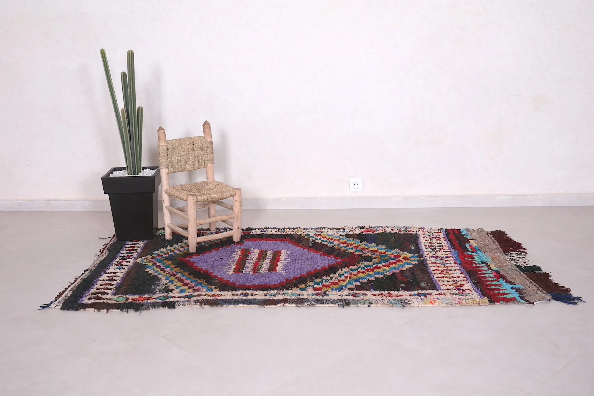 Berber Boucherouite Rug 3.8 x 6.9 Feet - Vibrant Handmade Moroccan Art