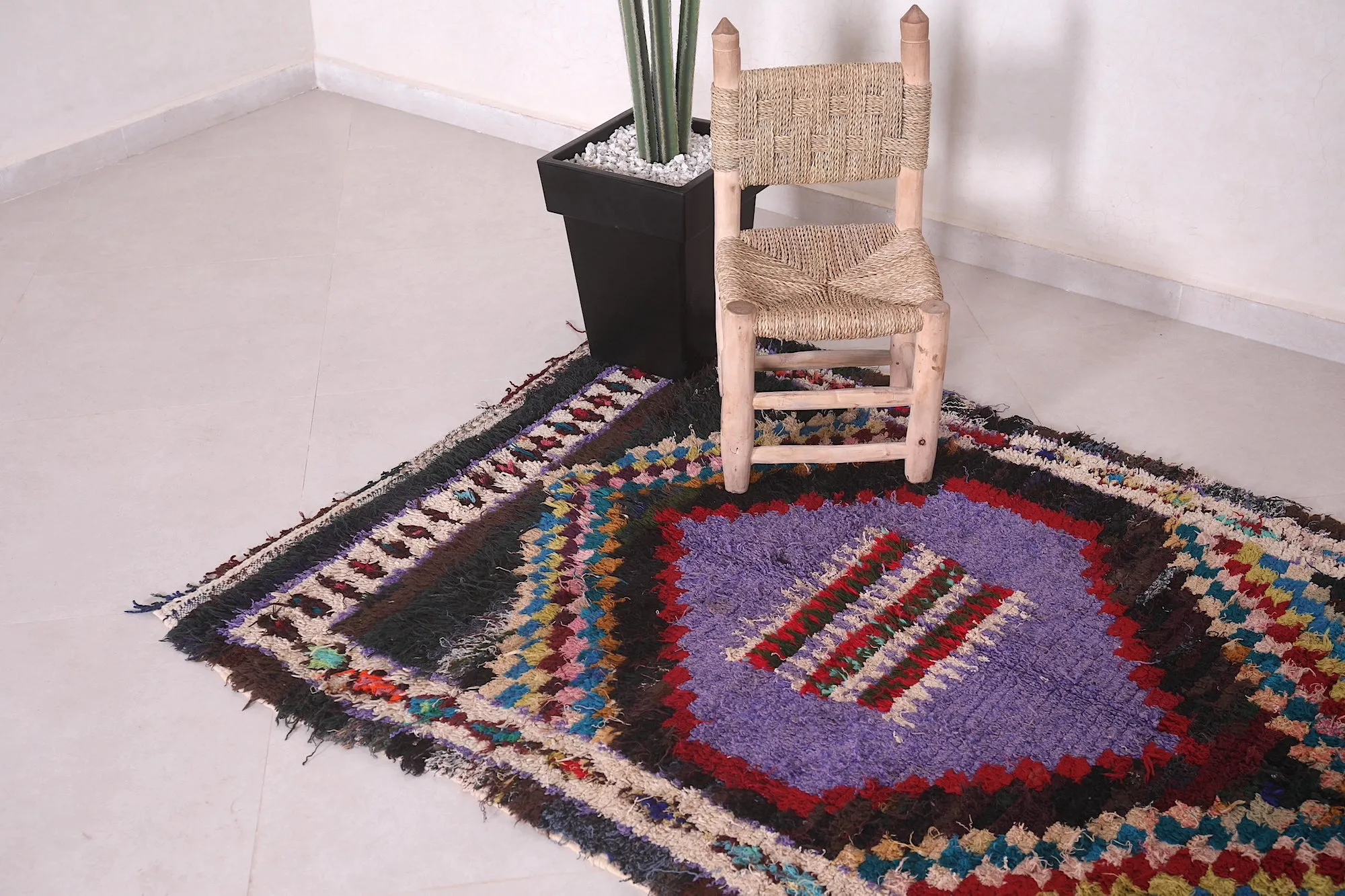 Berber Boucherouite Rug 3.8 x 6.9 Feet - Vibrant Handmade Moroccan Art